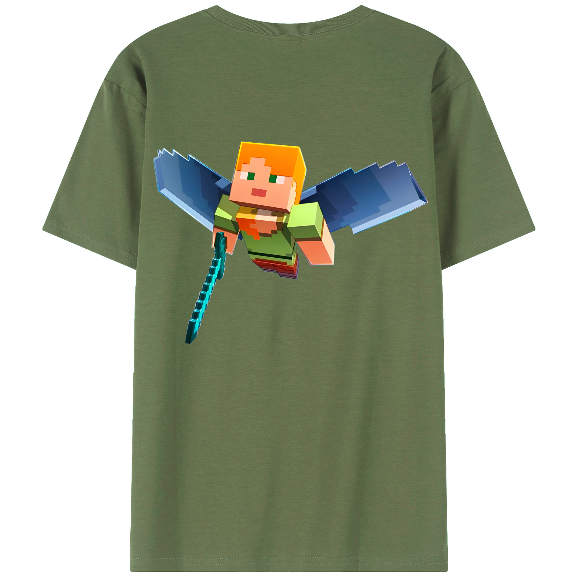 （画像用） マインクラフト ブロックの世界 Minecraft MC Block world 綿100％ メンズ半袖Tシャツ（バックプリント） 通気性